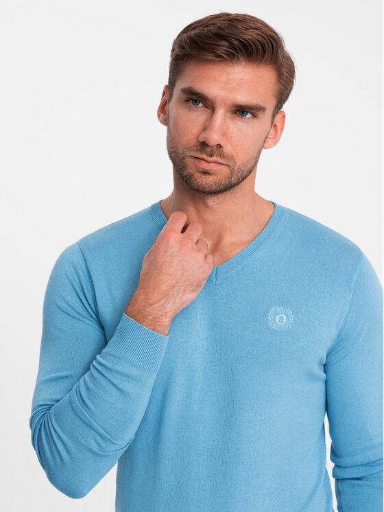 Ombre Ombre Sweter OM-SWBS-0107 Niebieski Regular Fit