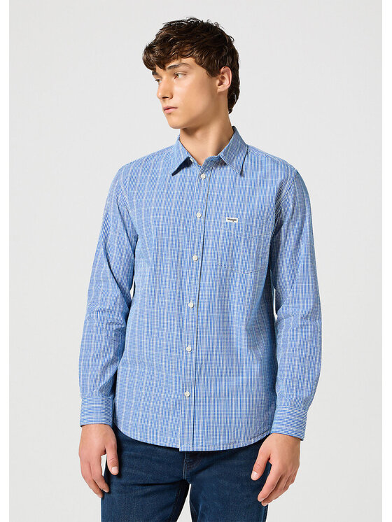 Wrangler Wrangler Koszula 1 PKT SHIRT Niebieski Regular Fit