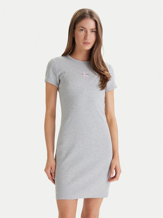 Calvin Klein Jeans Rochie de zi Monologo Baby LV047F241G Gri Slim Fit