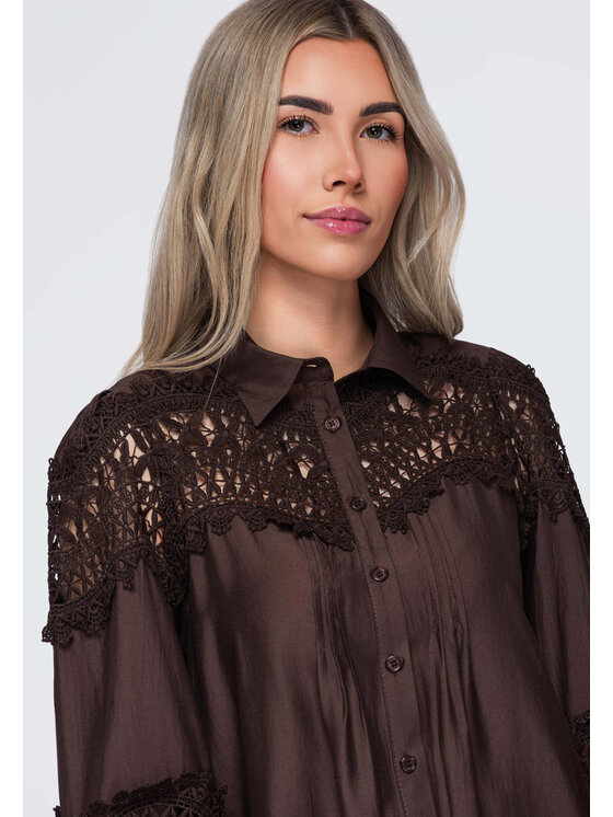 Ombre Ombre Koszula OW-SH-E0075 Brązowy Relaxed Fit