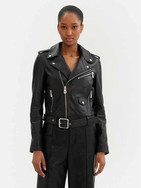 PINKO PINKO Kožená bunda 103897 A21L Černá Regular Fit