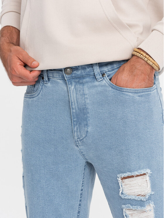Ombre Ombre Jeansy OM-PADP-0163 Niebieski Taper Fit