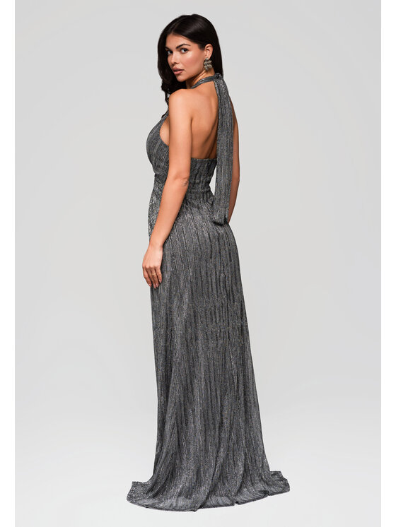 Ombre Ombre Sukienka wieczorowa LA-OM-DLR235 Srebrny Regular Fit