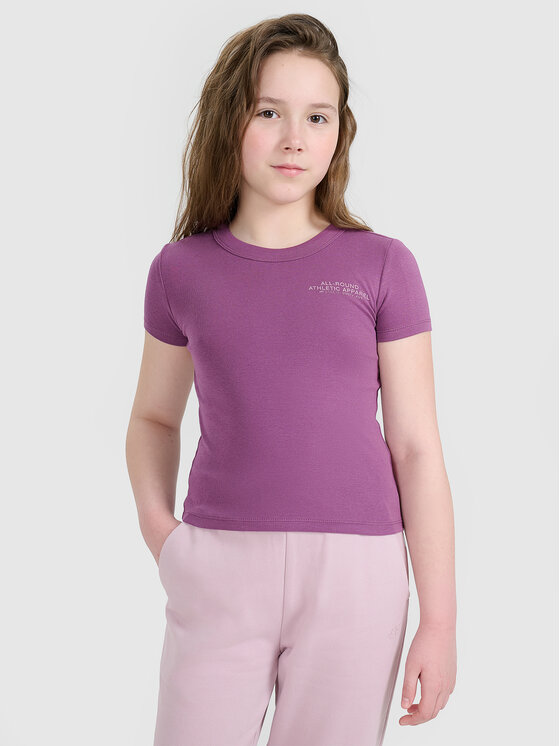 4F 4F T-Shirt BASIC+ Fioletowy Slim Fit