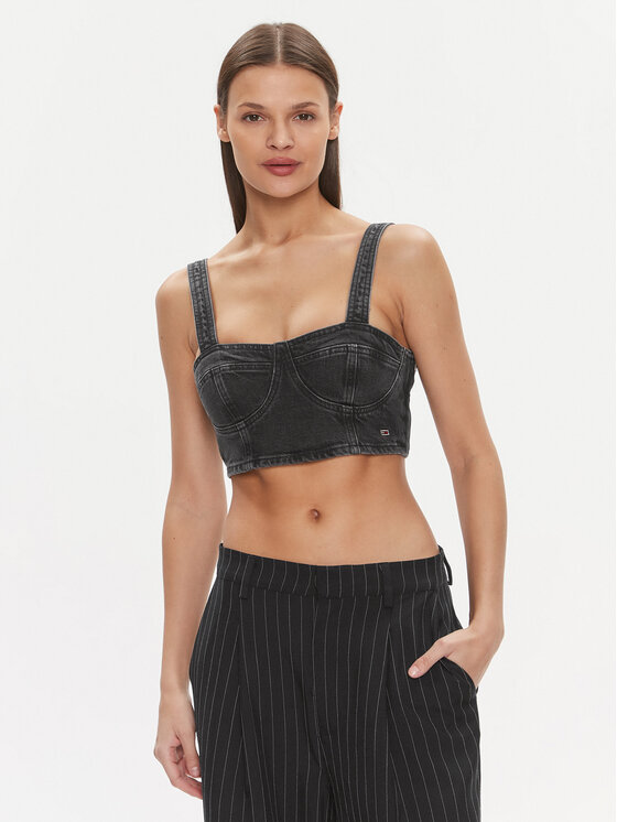Tommy Jeans Tommy Jeans Top Bustier Top Ah7185 DW0DW17699 Černá Slim Fit