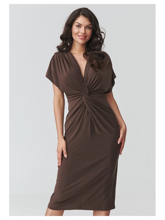 Makadamia Makadamia Sukienka codzienna M938 Brązowy Loose Fit