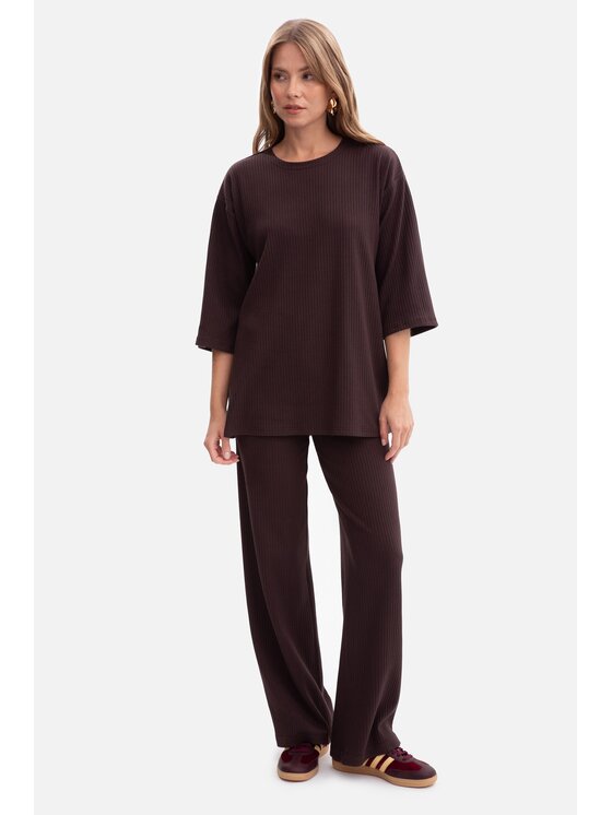 BeWear BeWear Spodnie dzianinowe b300 Brązowy Baggy Fit