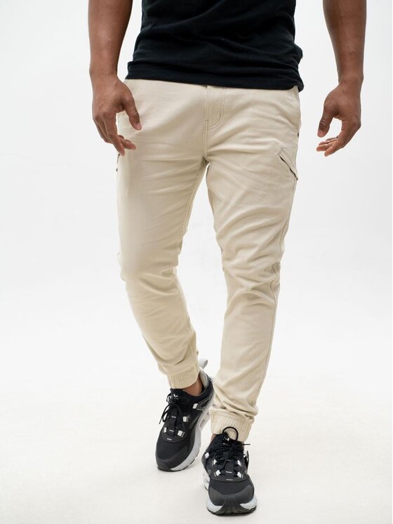 MyStars MyStars Spodnie materiałowe joggery jasne Klasyczne 6 kieszeni 36 Beżowy Regular Fit