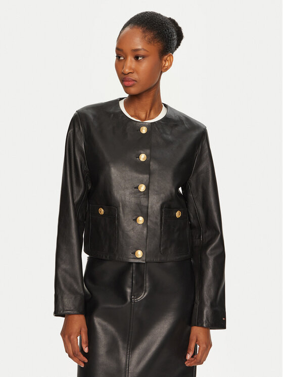 Tommy Hilfiger Tommy Hilfiger Geacă de piele WW0WW43781 Negru Regular Fit