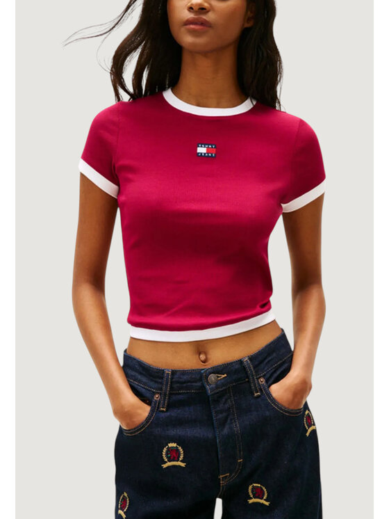 Tommy Jeans Tommy Jeans T-Shirt DW0DW22575 Μπορντό Casual Fit