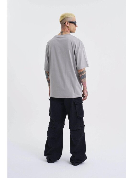 MyStars MyStars T-Shirt Koszulka Z Krótkim Rękawem Oversize Męska Szara Machinist Dangerous L Szary Oversize