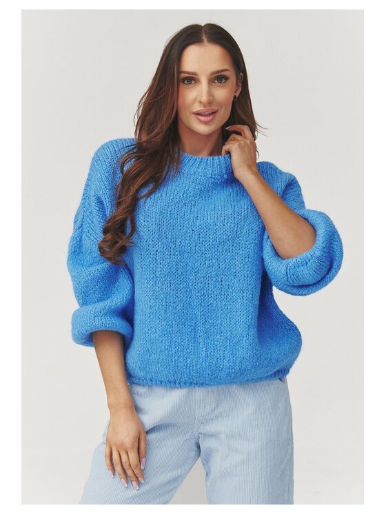 Makadamia Makadamia Sweter C37 Niebieski Loose Fit