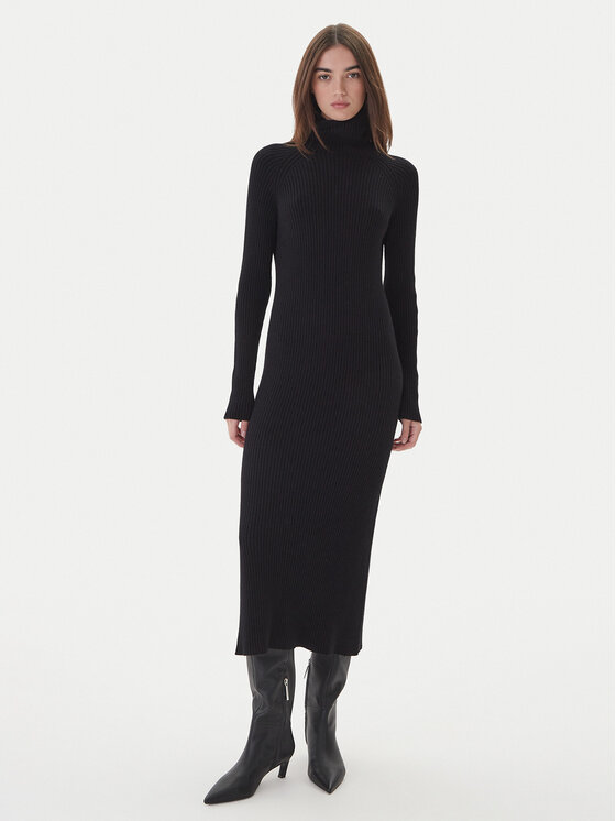 Kontatto Rochie tricotată 3M0853C Negru Regular Fit