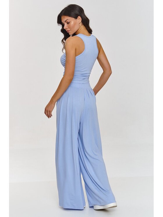 Makadamia Makadamia Komplet bluzka i spodnie M871 Błękitny Loose Fit