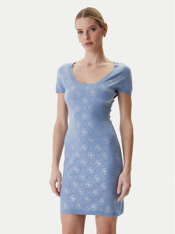 Guess Guess Trikotāžas kleita W6RK92 Z3JD2 Gaiši zils Regular Fit