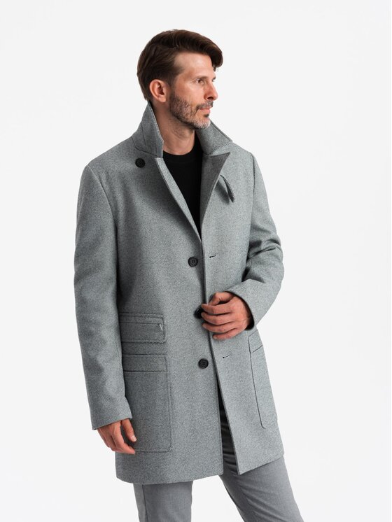 Ombre Ombre Płaszcz OM-COWC-0108 Szary Regular Fit