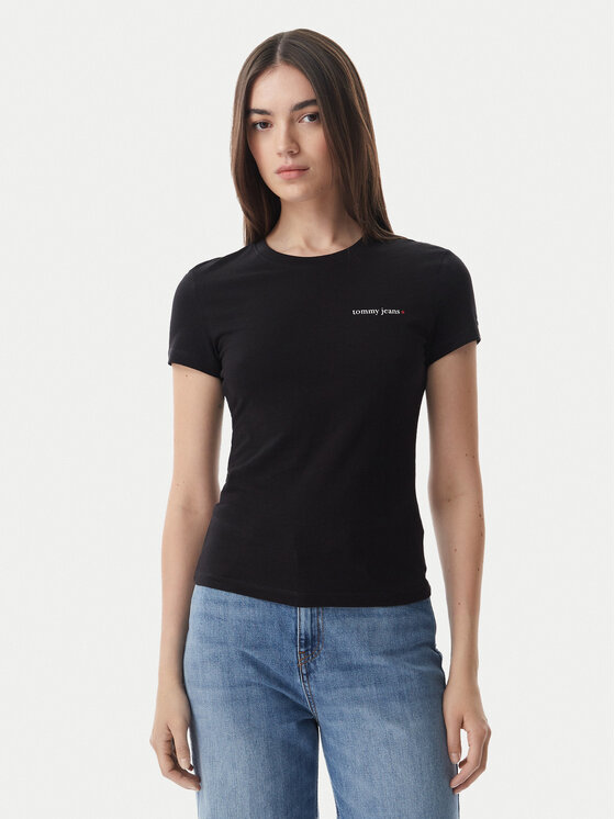 Tommy Jeans Póló Ess Logo DW0DW23479 Fekete Slim Fit