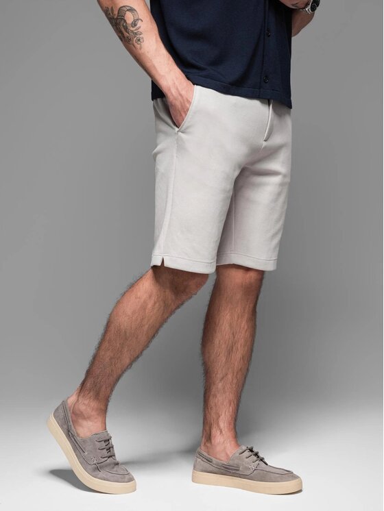 Ombre Ombre Šortky z materiálu OM-SRCS-0166 Šedá Slim Fit
