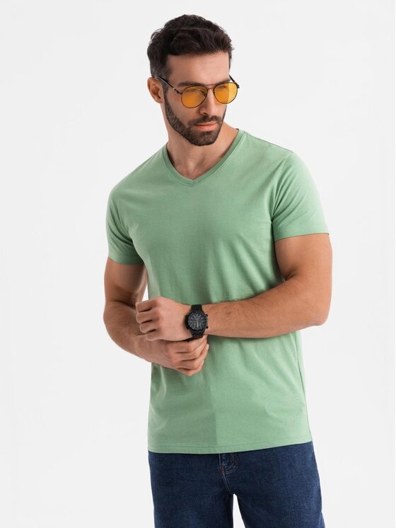 Ombre Ombre T-Shirt OM-TSBS-0237 Zielony Regular Fit