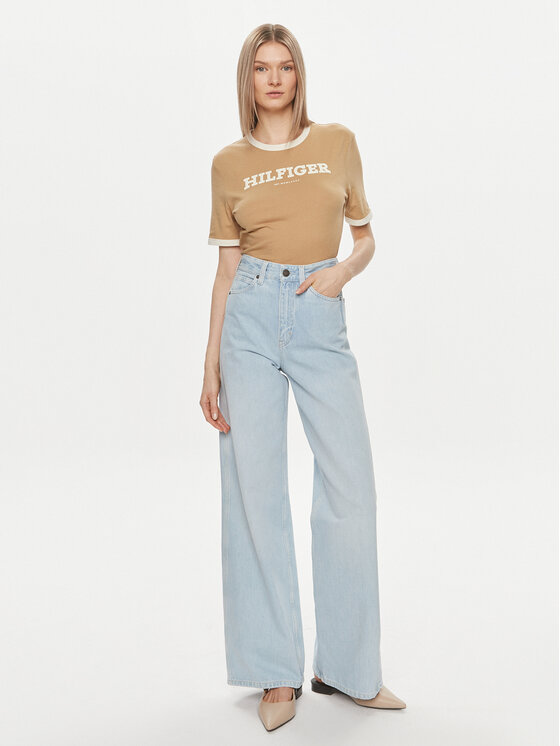 Tommy Hilfiger Tommy Hilfiger T-Shirt Monotype WW0WW41208 Béžová Regular Fit