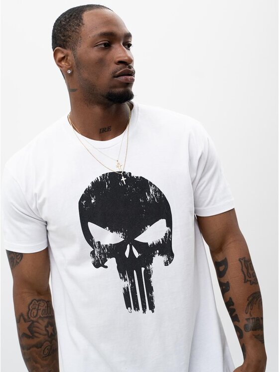 Marvel Marvel T-Shirt Koszulka Z Krótkim Rękawem Męska Biała Marvel Comics Punisher Crushed Logo 3XL Biały Regular Fit