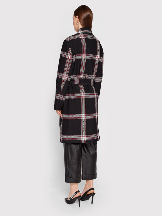 KARL LAGERFELD KARL LAGERFELD Płaszcz przejściowy Logo Check 220W1582 Czarny Relaxed Fit