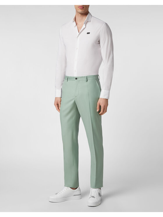PHILIPP PLEIN PHILIPP PLEIN Spodnie materiałowe 1357 Turkusowy Regular Fit