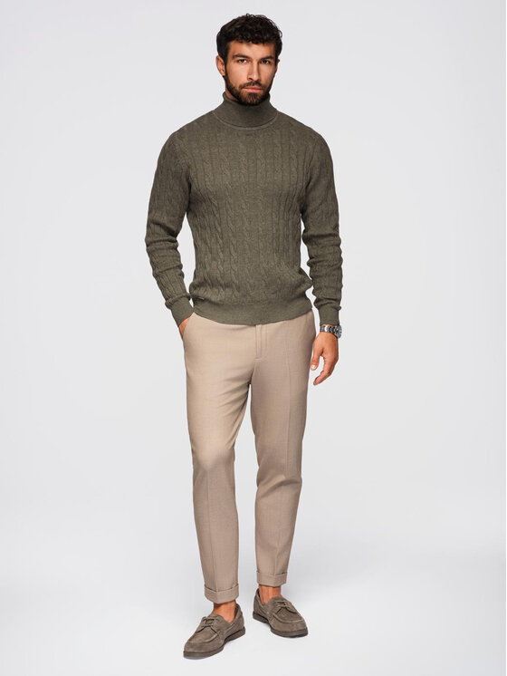Ombre Ombre Sweter OM-SWTN-0157 Zielony Regular Fit