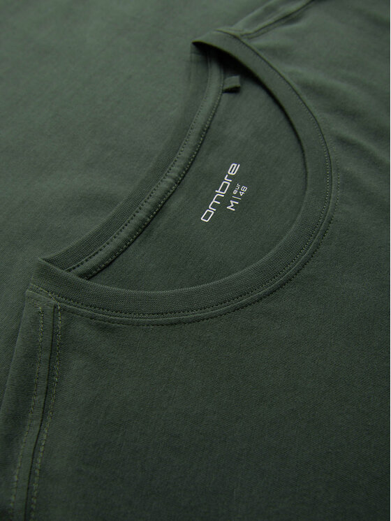 Ombre Ombre T-Shirt OM-TSCT-0305 Zielony ciemny Regular Fit