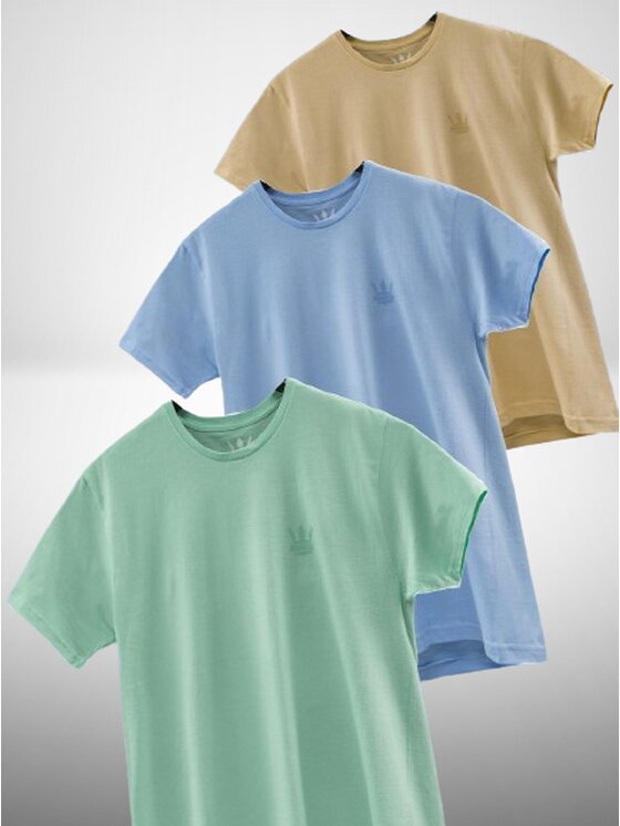 Jigga Wear Jigga Wear Komplet t-shirtów Zestaw 3 T-Shirtów Męskich Beżowa / Miętowa / Błękitna Jigga Wear Tonal Crown XXL Beżowy Regular Fit
