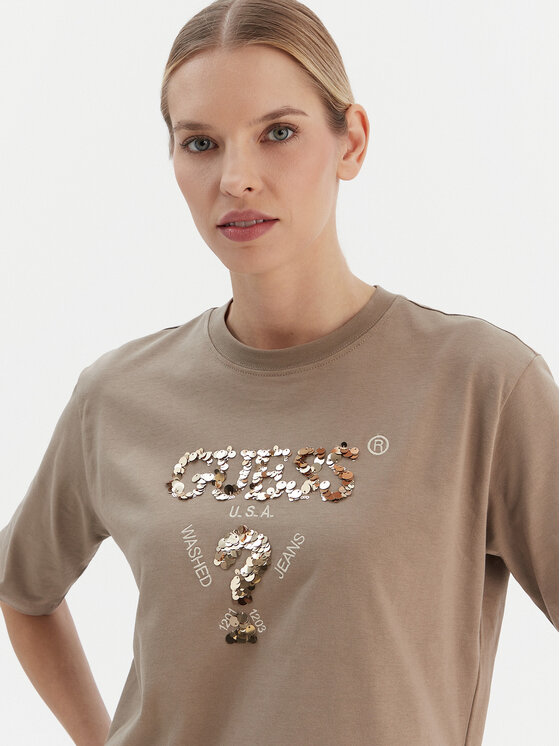 Guess Guess T-Shirt V4YI06 I3Z14 Μπεζ Regular Fit