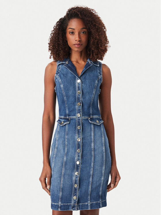 Guess Дънкова рокля W6YK24 D1763 Син Slim Fit