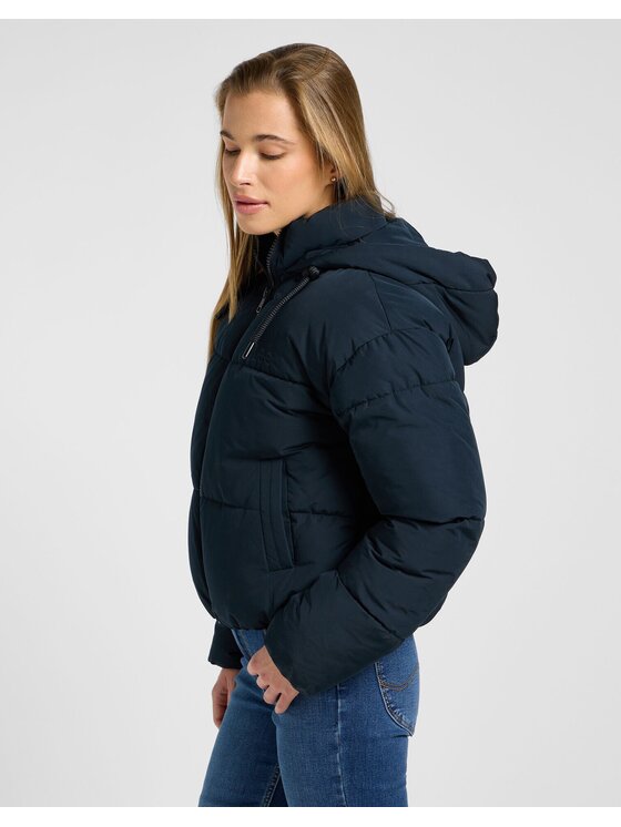 Lee Lee Kurtka przejściowa HOODED PUFFER JACKET Czarny Relaxed Fit