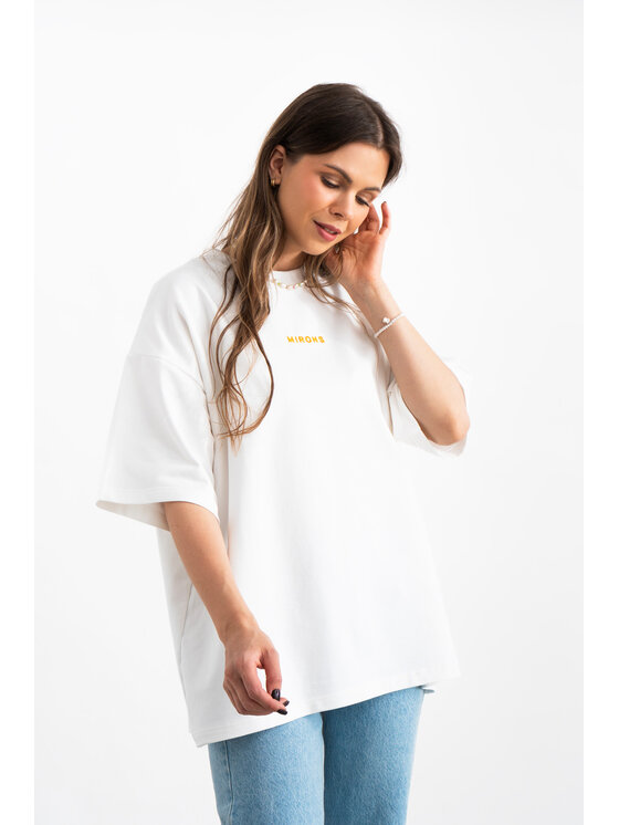 Mirons Mirons T-Shirt Print Biały Oversize