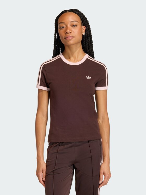 adidas adidas T-Shirt 3 STRIPES SLIM TEE Brązowy Slim Fit