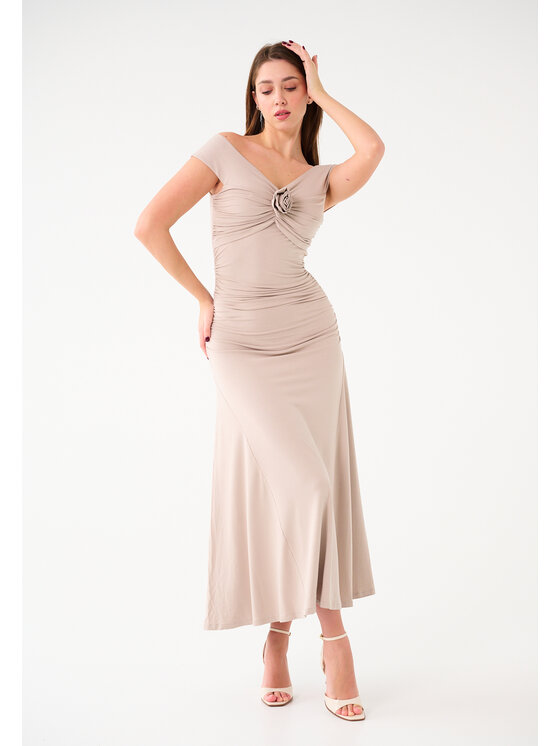 Leimann Leimann Sukienka koktajlowa Rebecca Beżowy Feminine Fit