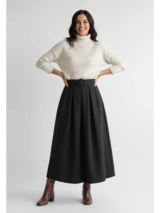 FIGL FIGL Midi sukně M1255 Černá A-Line Fit