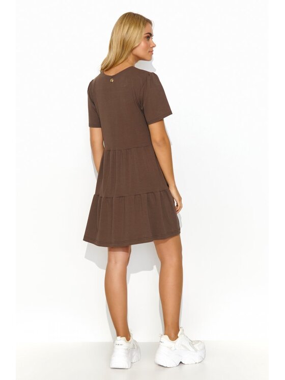 Makadamia Makadamia Sukienka codzienna M819 Brązowy Loose Fit