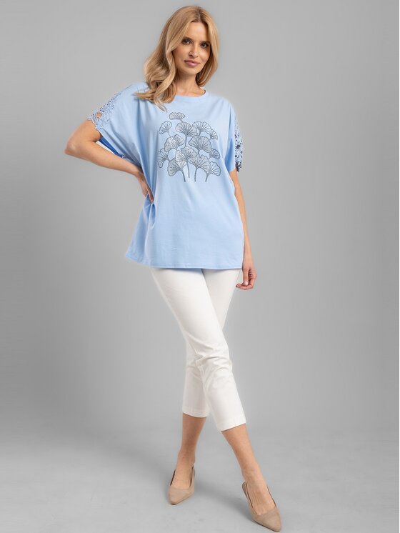 Perso Perso T-Shirt TCE242114F Błękitny Regular Fit
