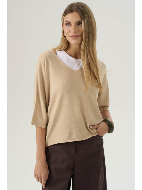 Femestage Femestage Sweter Femestage AB BASE SWE0840-015 Beżowy Regular Fit