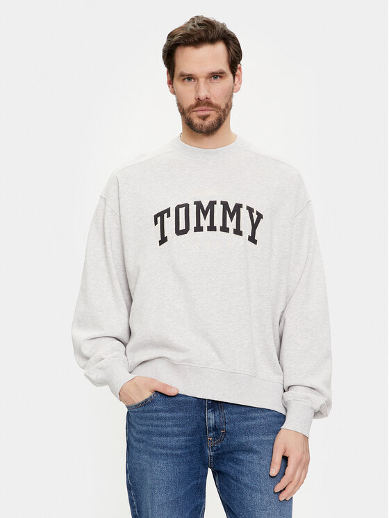Tommy Jeans Mikina Varsity DM0DM18386 Sivá Boxy Fit
