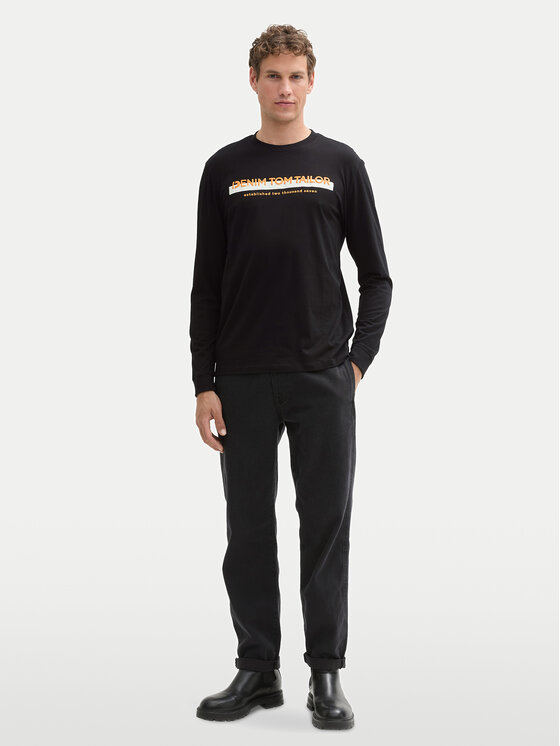 Tom Tailor Denim Tom Tailor Denim Pikkade varrukatega T-särk 1043888 Must Regular Fit