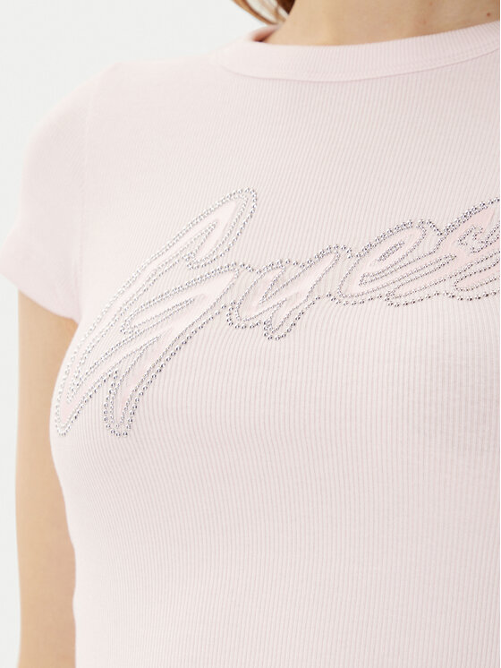 Guess Guess Póló W5RI68KA0H1 Rózsaszín Slim Fit