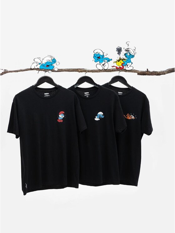 Smerfy Smerfy Komplet t-shirtów Zestaw 3 T-Shirtów Męskich Czarnych Smerfy Funny M Czarny Regular Fit
