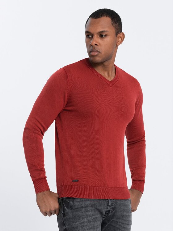 Ombre Ombre Sweter OM-SWOS-0108 Czerwony Fitting Fit