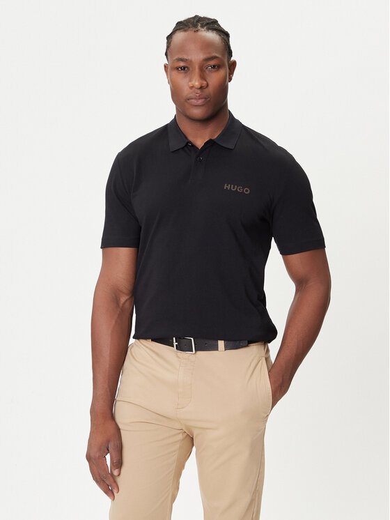 HUGO HUGO Тениска с яка и копчета Dirlmere 50542830 Черен Regular Fit