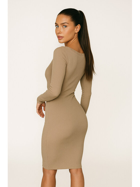 Nudyess Nudyess Vestito di maglia California mimi z prążka Beige Fitted Fit