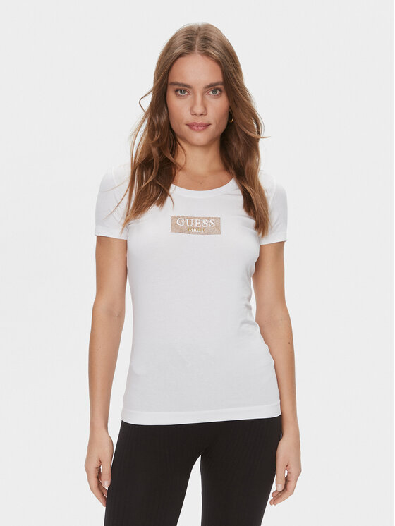 Guess Tričko W4RI33 J1314 Biela Slim Fit