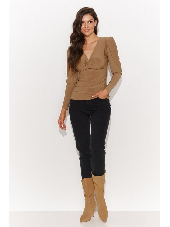 Numinou Numinou Bluzka NU461 Brązowy Regular Fit