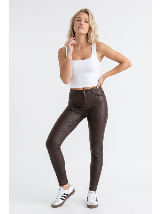 FIGL FIGL Παντελόνι δερμάτινο M1343 Καφέ Fitted Fit